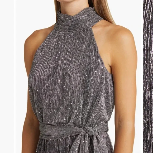Sequin Metallic Halter Neck Jumpsuit